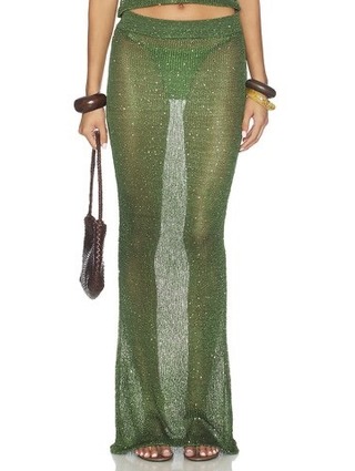 Superdown Green Sheer Maxi Skirt With Metallic Thread